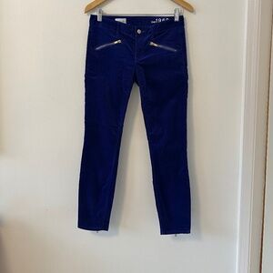 Gap Royal Blue Velvet Skinny Jeans with Zipper Details | Size 27